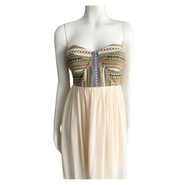 Contrast Strapless Sheer Maxi Dress Cream