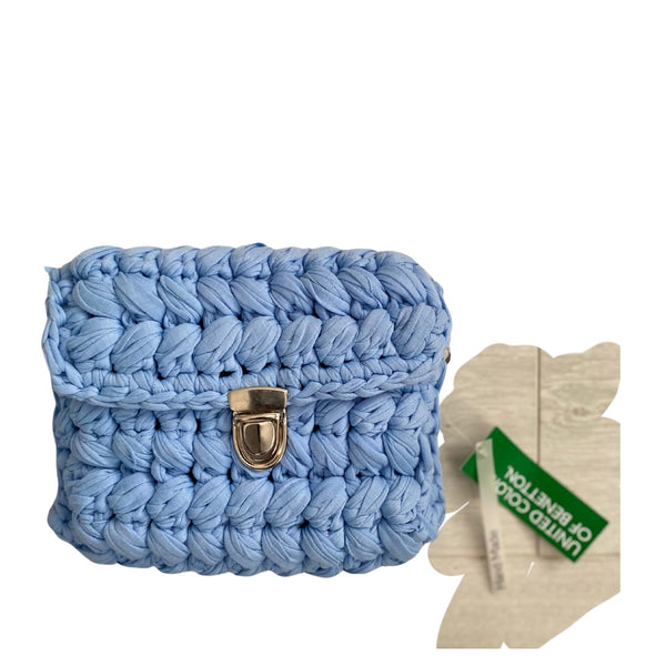 Benetton Crotchet Crossbody Bag Handmade Blue