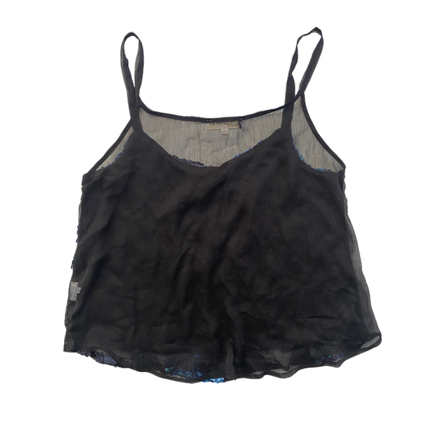 Sequins Floral String Cami Top Blue Black