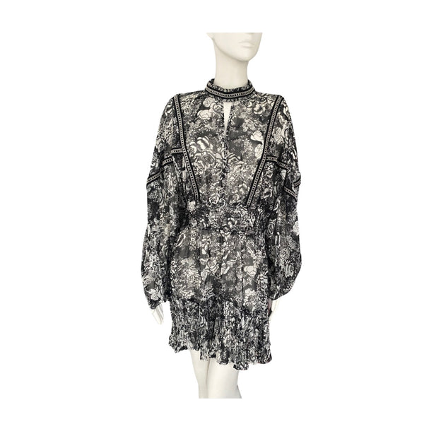 Sheer Floral Mini Dress Black SIZE 16