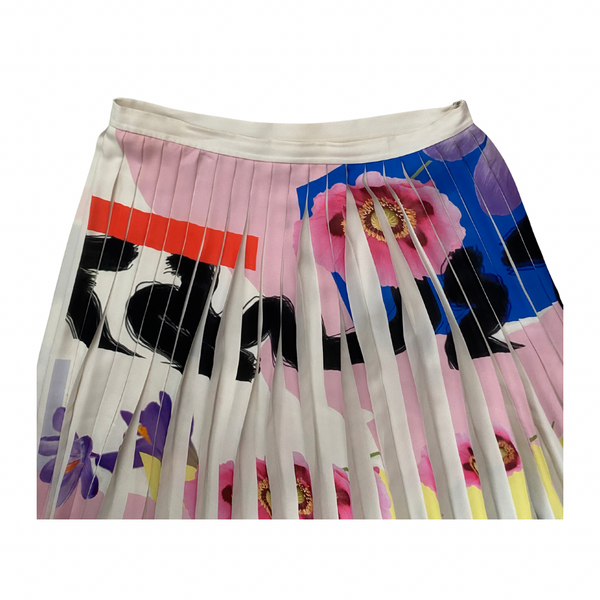 PINKO Pleated Graphic Skirt White Multicolour Size 10 – Preloved
