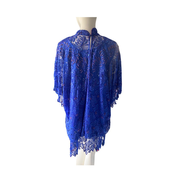 Judith Ann Beaded Dress 80s Vintage Blue