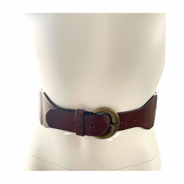 Stripe Cotton Canvas  Elasticated Waist Belt Brown