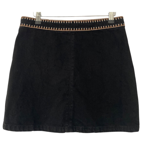 Embroidered Denim Mini Skirt Black SIZE 10