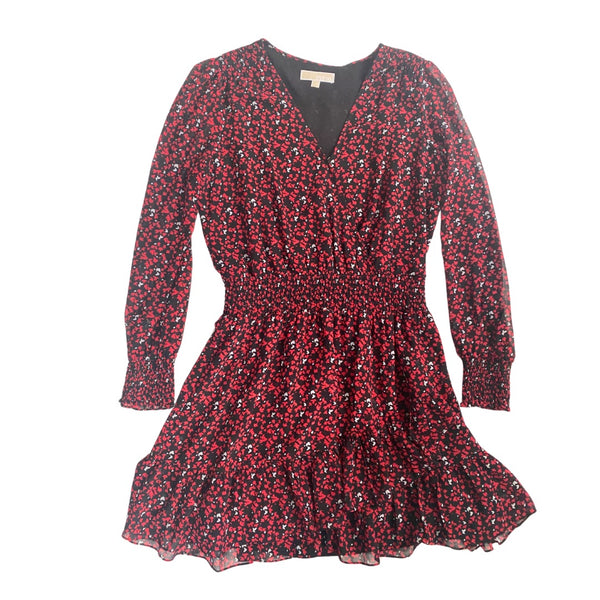 MICHAEL KORS Floral Wrap Front Mini Dress Red SIZE L