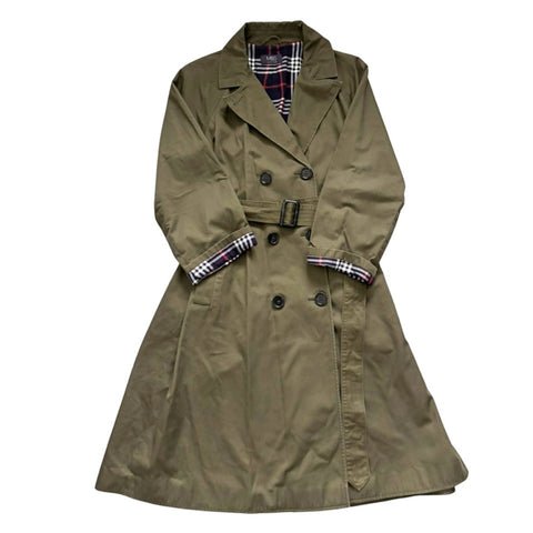 M&S Collection Cotton Midi Trench Coat Khaki Green Size 14 - Preloved