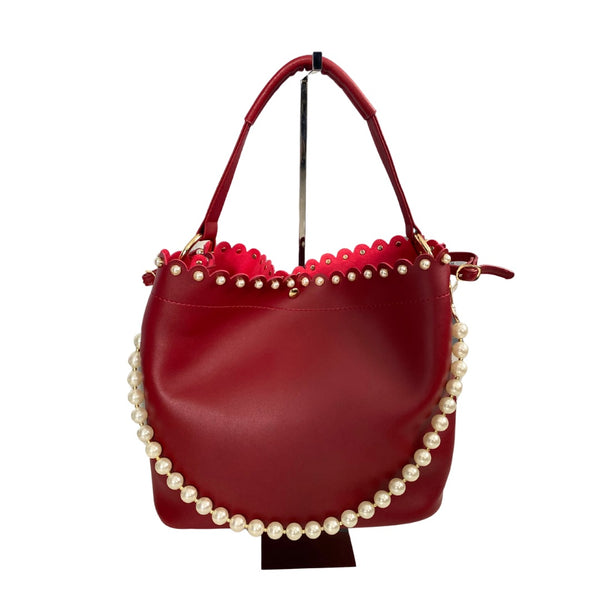 Pearl Stud Bucket Bag Large Red