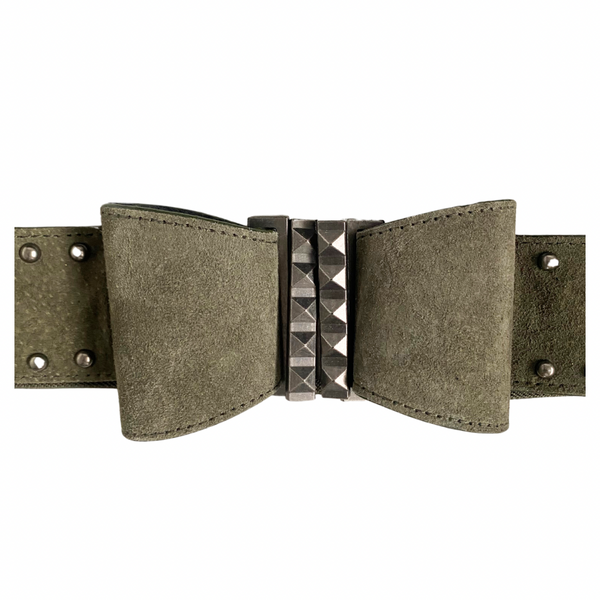 Bow Stud Elasticated Waist Belt Green