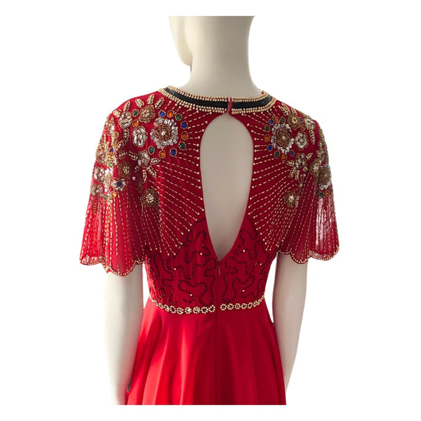 Virgo Lounge Fit and Flare Beaded Mini Dress Red SIZE 12