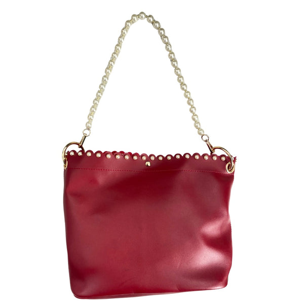 Pearl Stud Bucket Bag Large Red