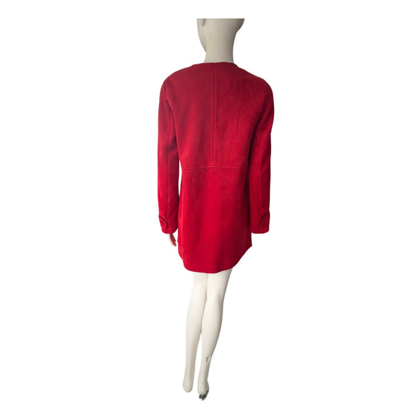 Zara Faux Suede Straight Coat Red SIZE S