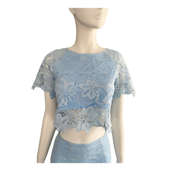 Lace Appliqué Crop Top Blue