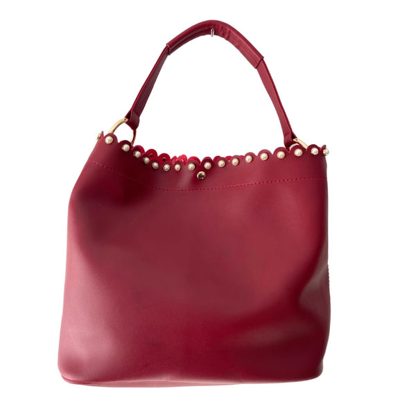 Pearl Stud Bucket Bag Large Red