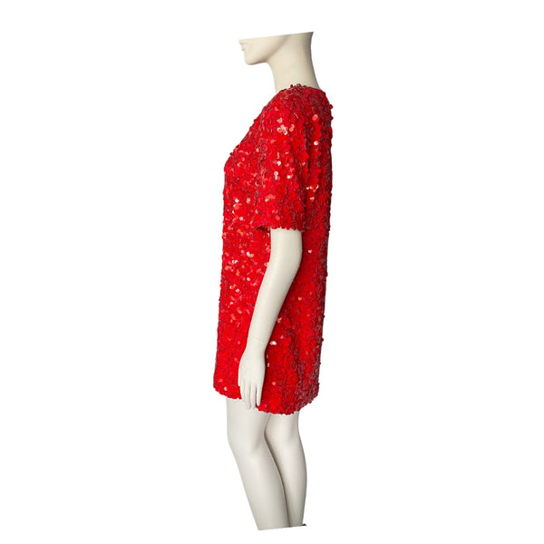 Zara Sequins T-Shirt Dress Red SIZE S