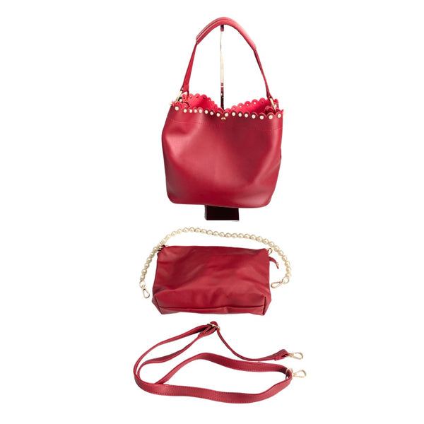 Pearl Stud Bucket Bag Large Red