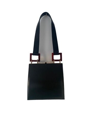 1960's Leather Structured Handbag Black - Vintage