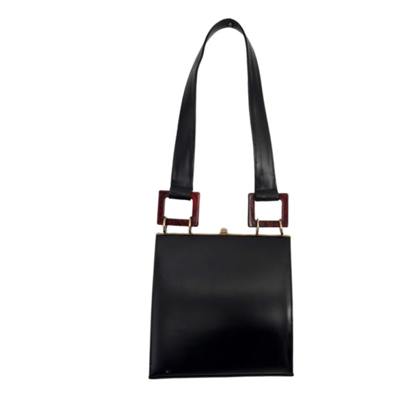 1960's Leather Structured Handbag Black - Vintage