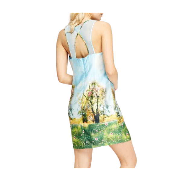 Landscape Print Mini Dress Blue SIZE S