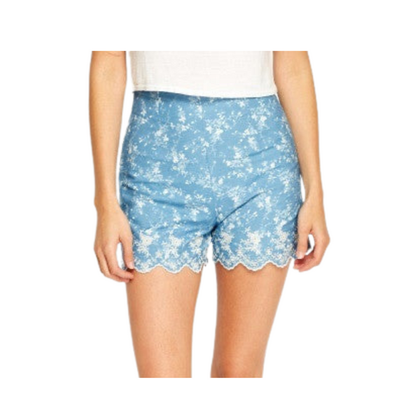 Soft Denim Floral Print Shorts Blue