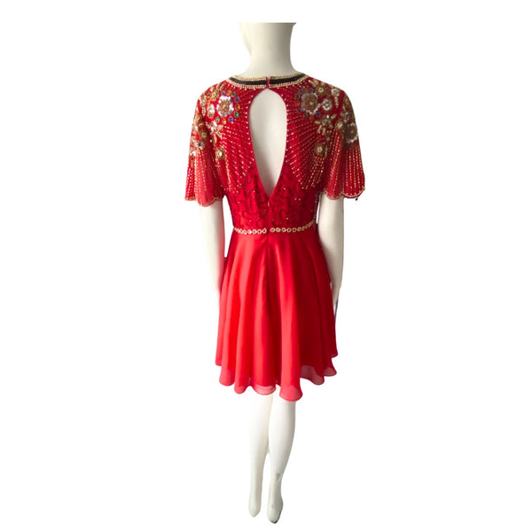 Virgo Lounge Fit and Flare Beaded Mini Dress Red SIZE 12