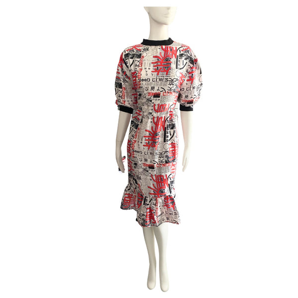 Collusion Newspaper Print Dress Red SIZE 10