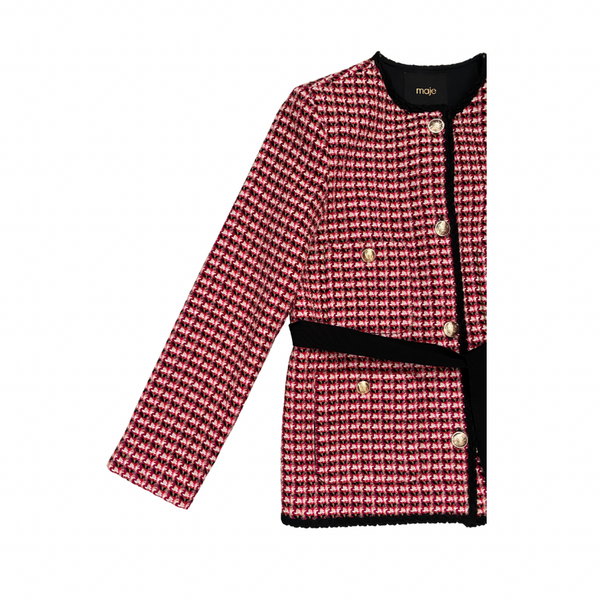 Maje Houndstooth Jacket with Belt Red Black Size10 – New