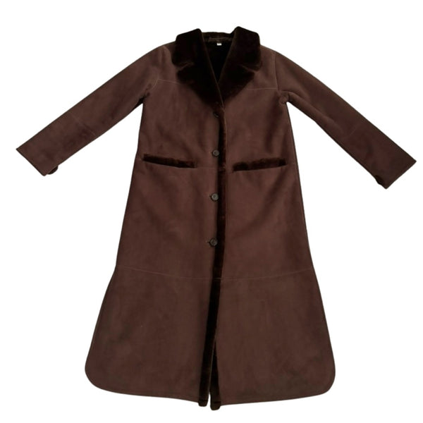 Faux Sheepskin Long Coat Brown Size 14 - New