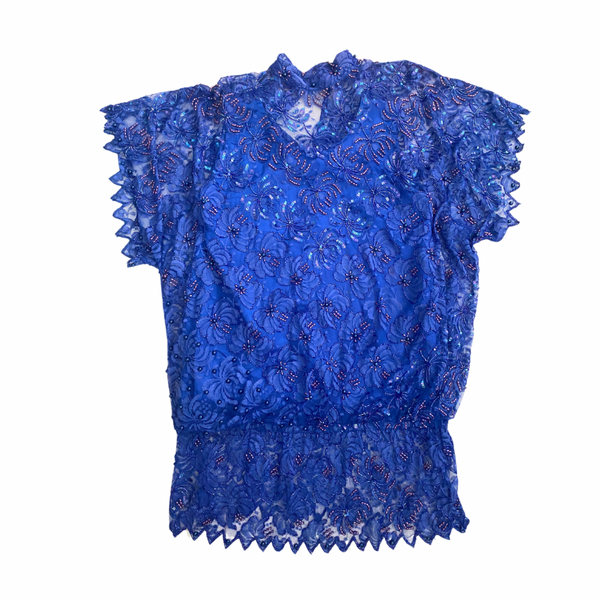 Judith Ann Beaded Dress 80s Vintage Blue