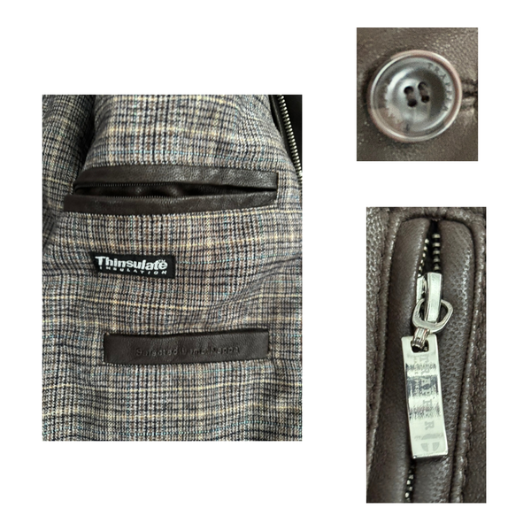 Funnel Neck Leather Bomber Jacket Brown Size XL - Vintage