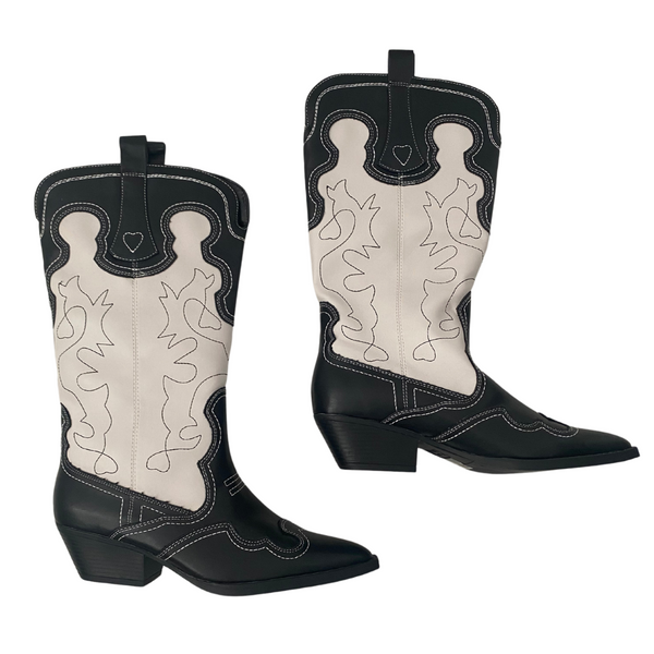 Midi Cowboy Boot White Black SIZE 39