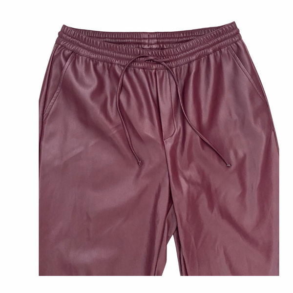 Gallery Burgundy Faux Leather Trousers Size UK 12 – Preloved