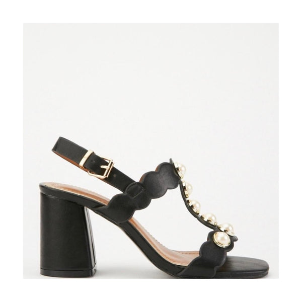 Pearl Embellished Sandals Black