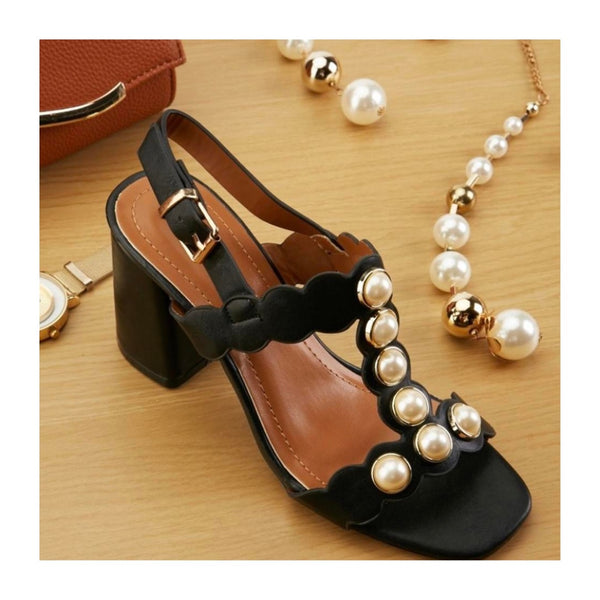 Pearl Embellished Sandals Black