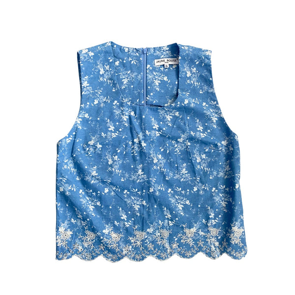 Soft Denim Floral Print Top Blue