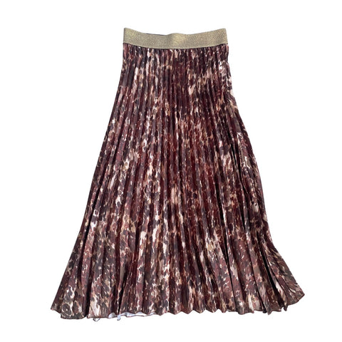 Camo Print Pleated Midi Skirt Brown SIZE 8
