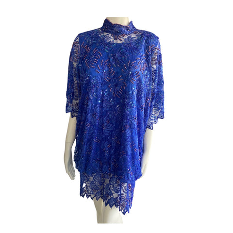 80s Judith Ann Beaded Dress Vintage Blue