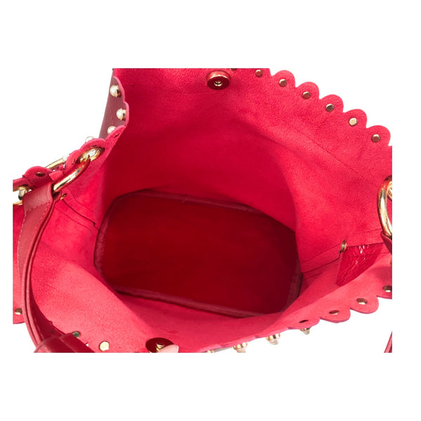 Pearl Stud Bucket Bag Large Red