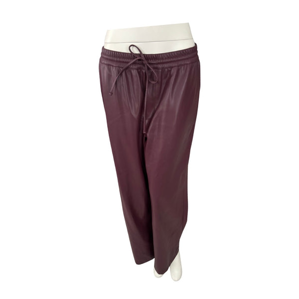 Gallery Faux Leather Drawstring Wide Leg Trousers Burgundy Size 12 - New