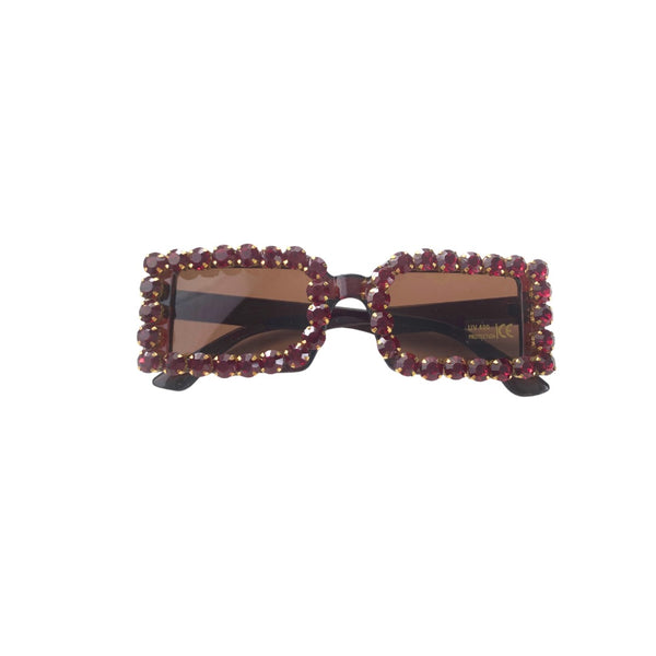 Rhinestone Retro Rectangle Sunglasses Red