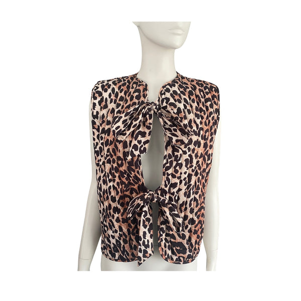 Tie Front Leopard Print Quilted Waistcoat SIZE M