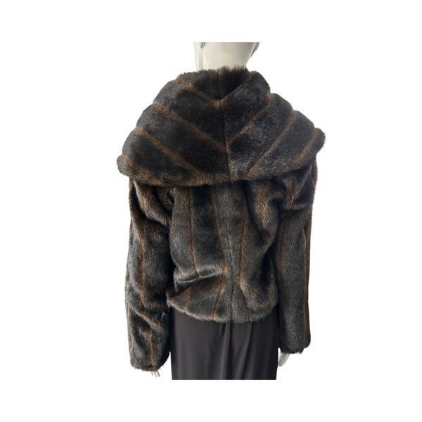 Shawl Collar Faux Fur Cropped Coat Brown Size 16 - Preloved