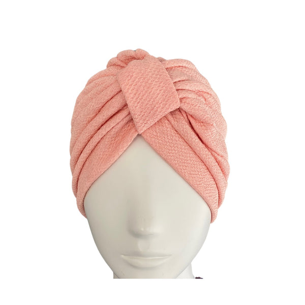 Diamond Knot Fabric Turban Hat Peach ONE SIZE