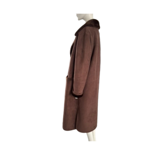 Faux Sheepskin Long Coat Brown Size 14 - New