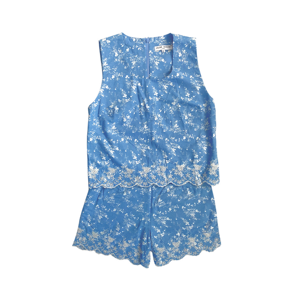 Soft Denim Floral Print Shorts Blue