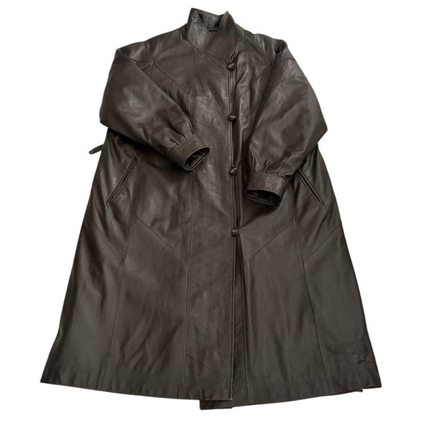 Leather Chevron Maxi Coat Brown Size 16 - Vintage