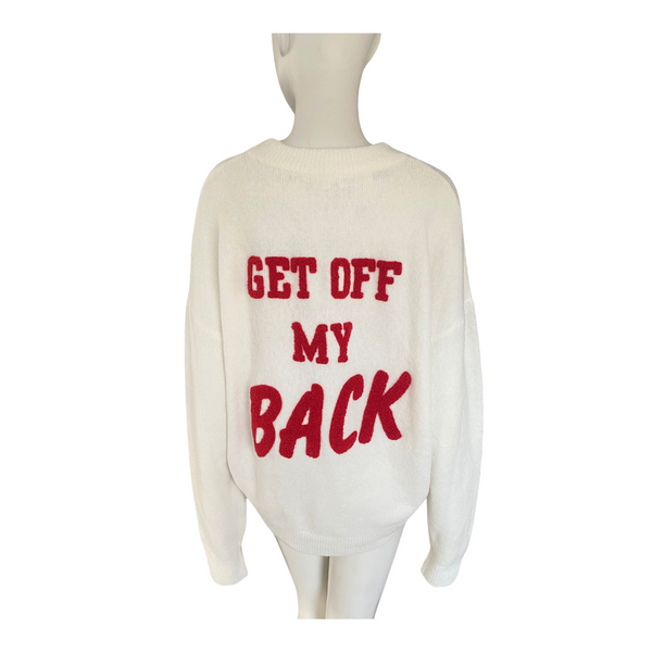 H&M Slogan Jumper “Get Off My Back” Cream Red SIZE M