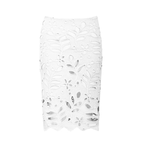 Embroidery Anglaise Pencil Skirt White SIZE L