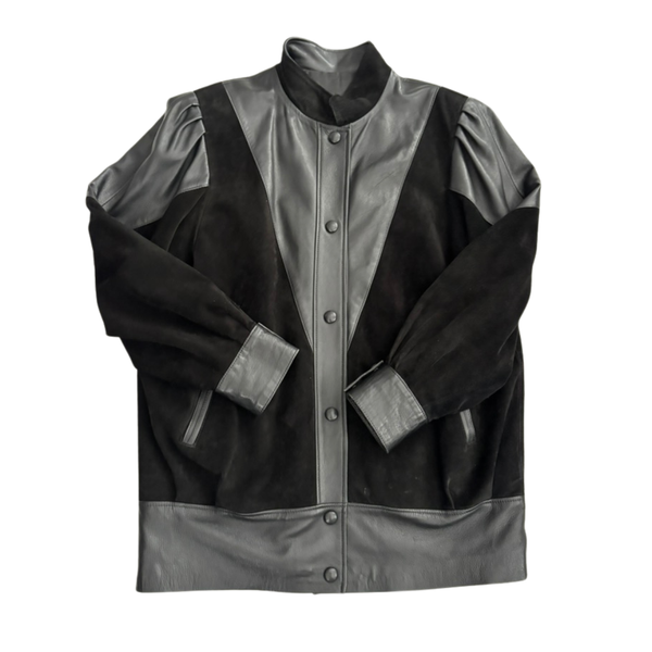 Contrast Design Leather & Suede Coat Size 16 Black - Vintage