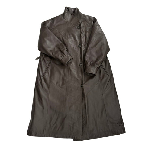 Leather Chevron Maxi Coat Brown Size 16 - Vintage