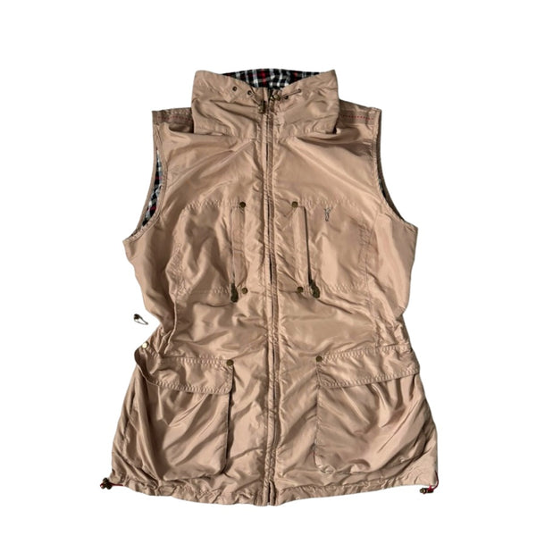 Golfino Lighweight Reversible Gilet Beige Check Size 16 - Preloved